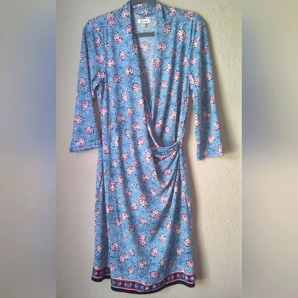 Max Studio Knee Length Wrap Blue Floral Dress Size XL - Picture 1 of 9